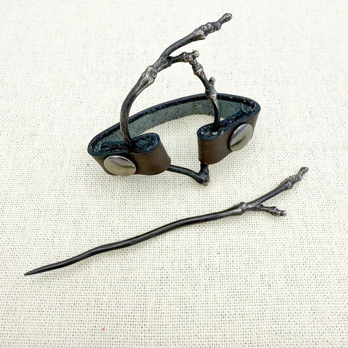 Bark | Leather and Twig Shawl Pin