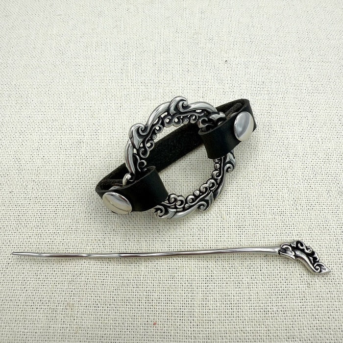 Black | Leather Waterfall Shall Pin