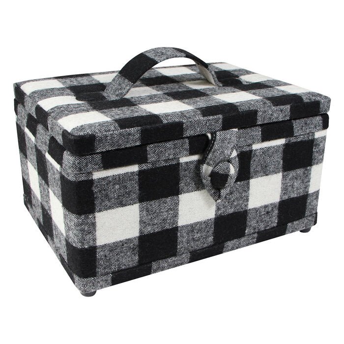Black and White Buffalo Plaid Sewing Basket