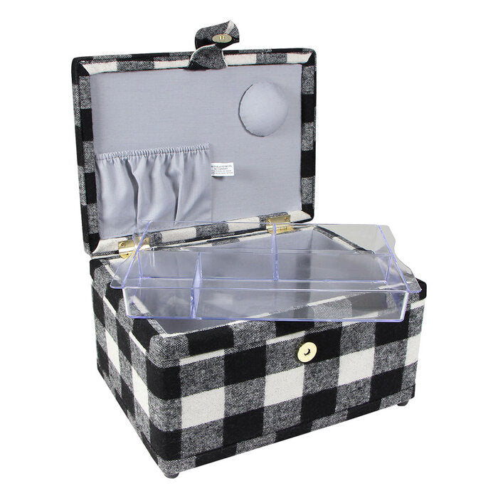 Black and White Buffalo Plaid Sewing Basket