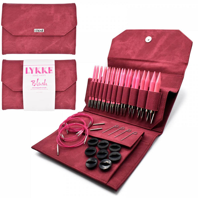 Lykke 5" Interchangeable Needle Set | Blush | NEW! Crimson Fabric Case