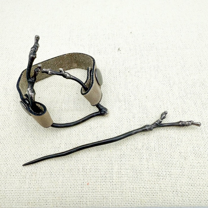 Pewter | Leather and Twig Shawl Pin