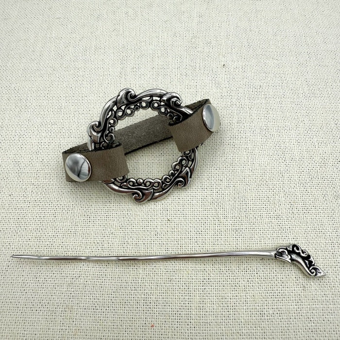 Pewter | Leather Waterfall Shall Pin