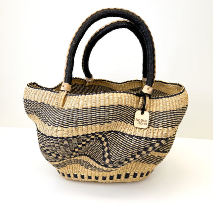 African Bolga Basket | Wave Handbag | Natural with Navy