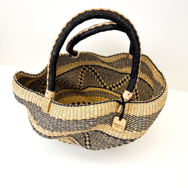 African Bolga Basket | Wave Handbag | Natural with Navy