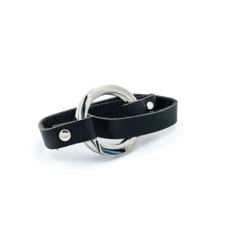 Round Ring Leather Shawl Cuff with Nickel