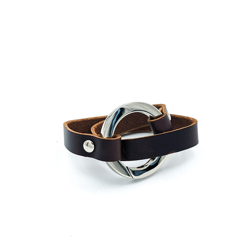 Round Ring Leather Shawl Cuff with Nickel
